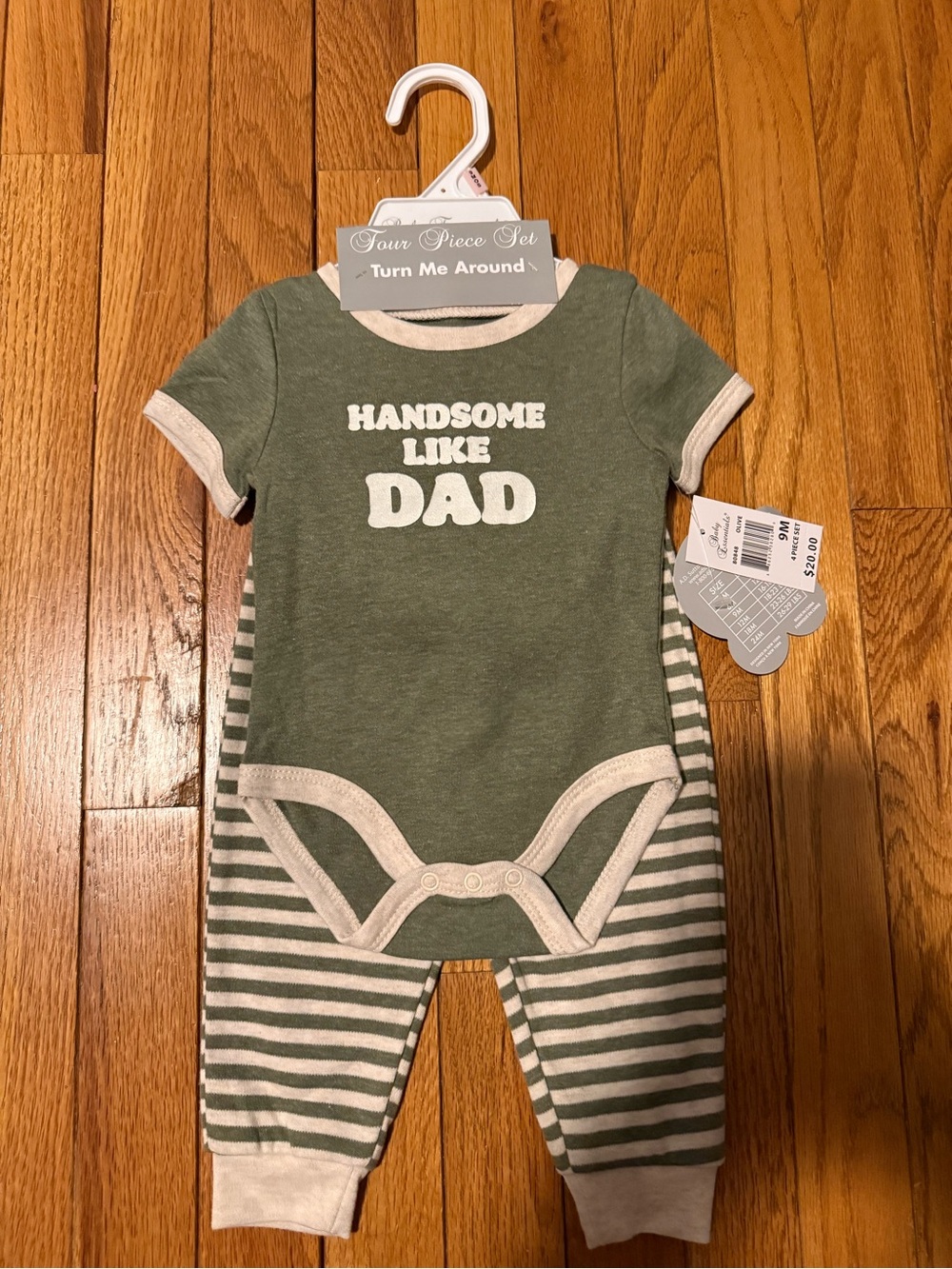 Baby Essentials Green and White "Handsome Like Dad" Kids Matching Set